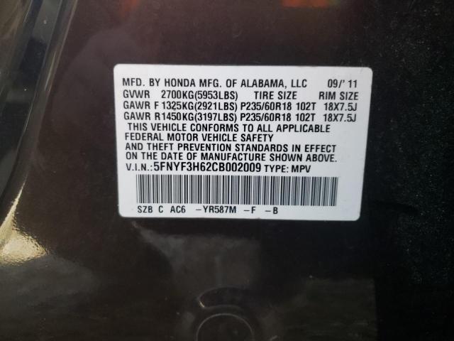 2012 HONDA PILOT EXL - 5FNYF3H62CB002009
