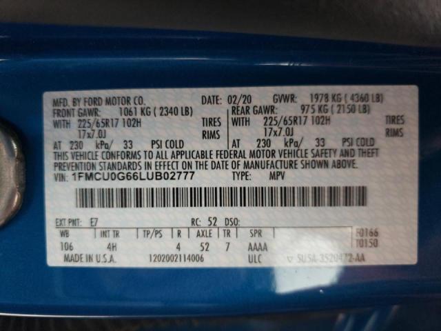 2020 FORD ESCAPE SE 1FMCU0G66LUB02777