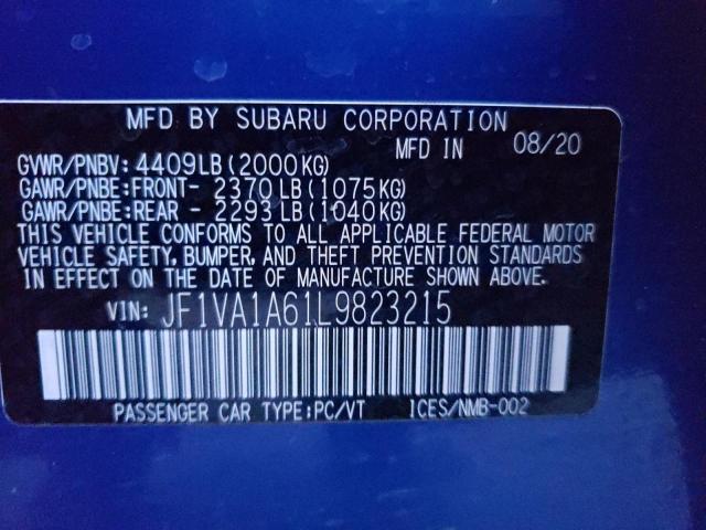 2020 SUBARU WRX JF1VA1A61L9823215