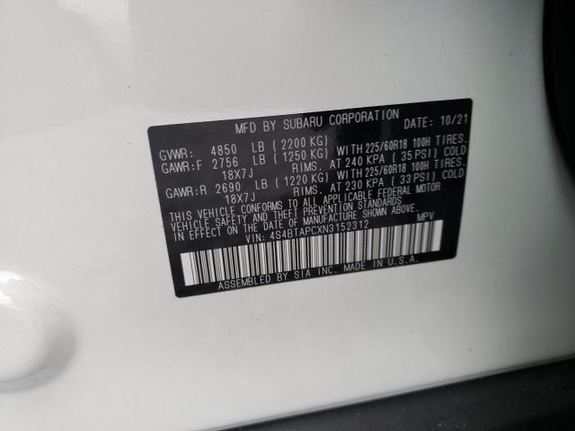 2022 SUBARU OUTBACK TO 4S4BTAPCXN3152312