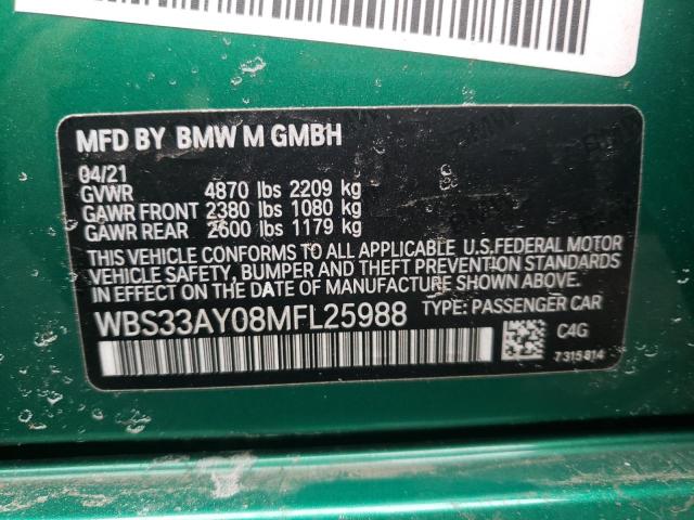 2021 BMW M3 COMPETI WBS33AY08MFL25988