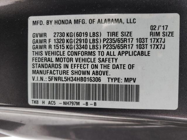 2017 HONDA ODYSSEY SE 5FNRL5H34HB016306