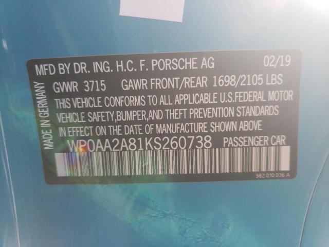 2019 PORSCHE CAYMAN BAS WP0AA2A81KS260738