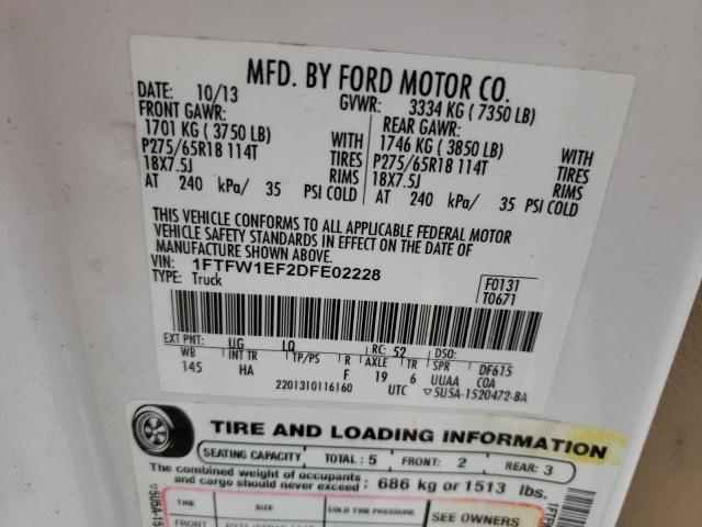 1FTFW1EF2DFE02228 Ford F150 Super 2013. Фото: 9