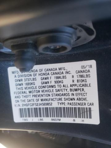 2HGFC2F52JH569852 Honda Civic Lx 2018. Фото: 9