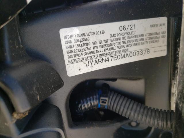 2021 YAMAHA XSR900 JYARN47E0MA003378