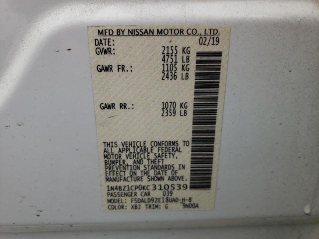 2019 NISSAN LEAF S PLU 1N4BZ1CP0KC310539