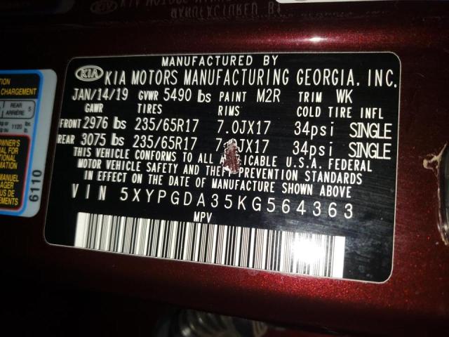 5XYPGDA35KG564363 KIA SORENTO L