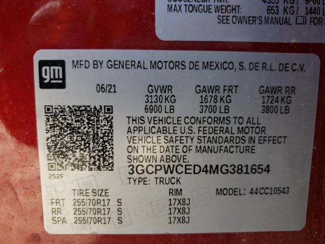 3GCPWCED4MG381654 Chevrolet Silverado 2021. Фото: 9