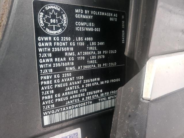 WVGJV7AX6DW008774 Volkswagen Tiguan S 2013. Фото: 9