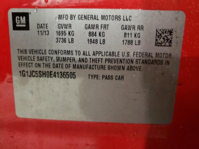1G1JC5SH0E4136505 Chevrolet Sonic Lt 2014. Фото: 9