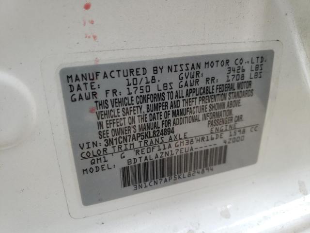 2019 NISSAN VERSA S 3N1CN7AP5KL824894