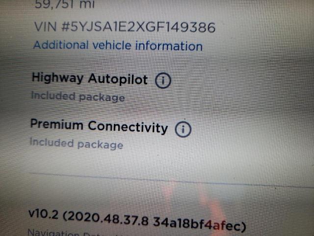 2016 TESLA MODEL S 5YJSA1E2XGF149386