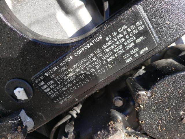2007 SUZUKI GSX-R600 JS1GN7DA972100781