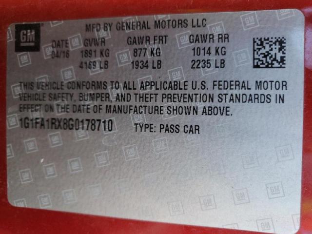 2016 CHEVROLET CAMARO LT - 1G1FA1RX8G0178710