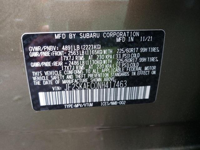 2022 SUBARU FORESTER JF2SKAEC0NH417463