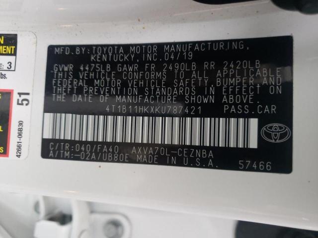 2019 TOYOTA CAMRY L 4T1B11HKXKU787421