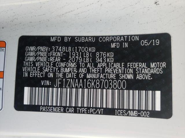 2019 TOYOTA 86 JF1ZNAA16K8703800