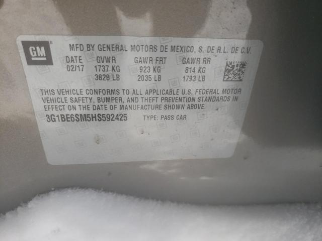 2017 CHEVROLET CRUZE LT 3G1BE6SM5HS592425