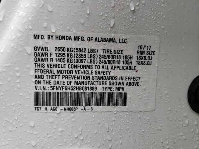 2017 HONDA PILOT EXL 5FNYF6H52HB081889