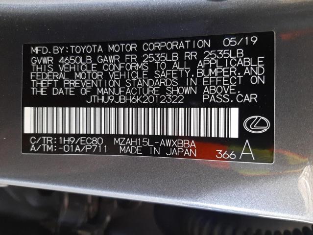 2019 LEXUS UX 250H JTHU9JBH6K2012322
