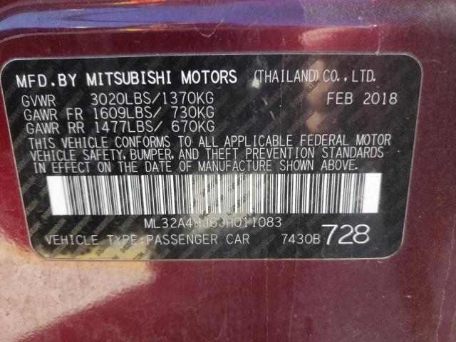 VIN ML32A4HJ6JH011083 2018 MITSUBISHI MIRAGE no.10