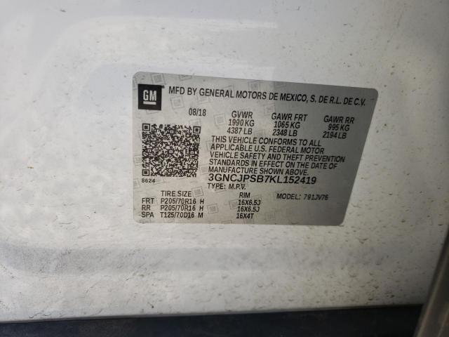 3GNCJPSB7KL152419 Chevrolet Trax 1Lt 2019. Фото: 9