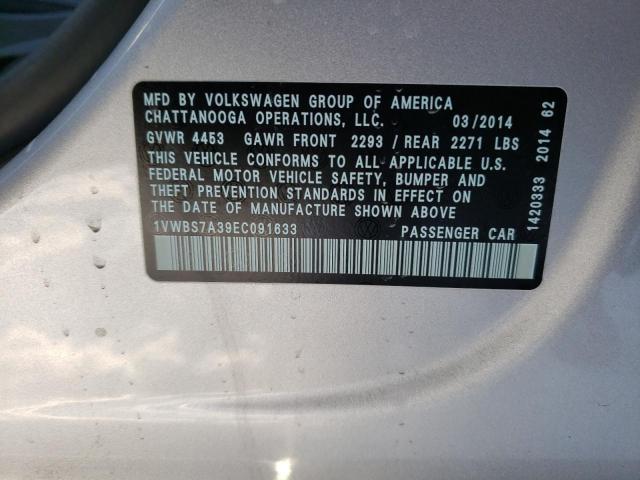 1VWBS7A39EC091633 Volkswagen Passat Se 2014. Фото: 9