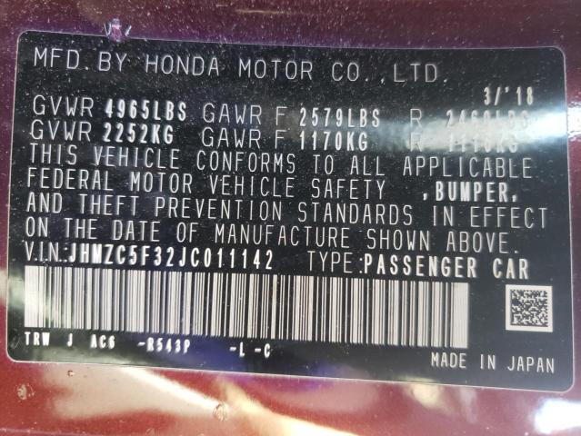 2018 HONDA CLARITY TO JHMZC5F32JC011142