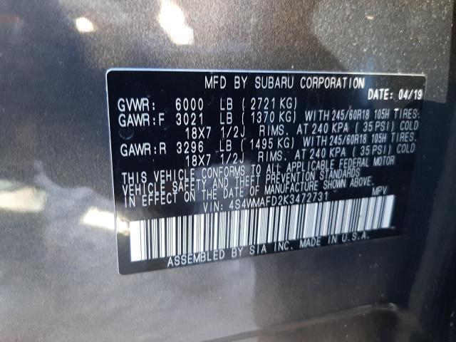2019 SUBARU ASCENT PRE 4S4WMAFD2K3472731