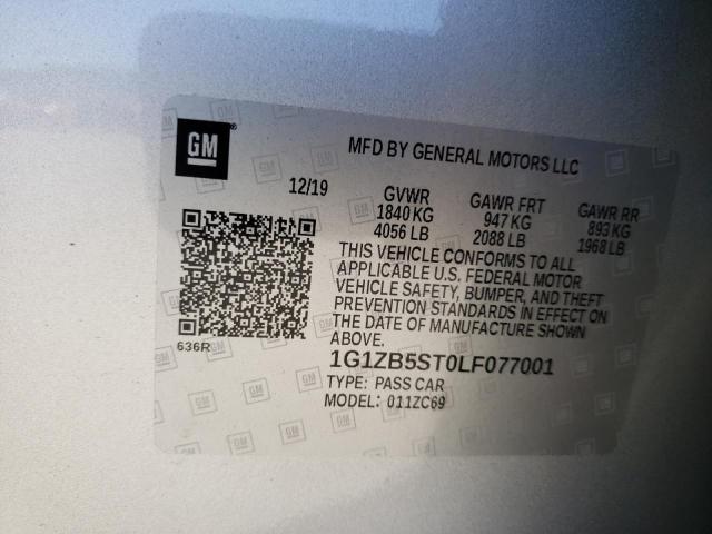 1G1ZB5ST0LF077001 Chevrolet Malibu Ls 2020. Фото: 9