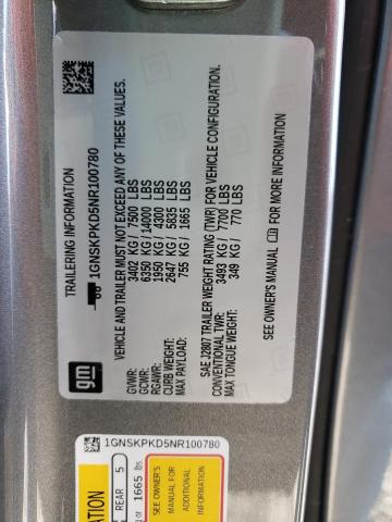 2022 CHEVROLET TAHOE 1GNSKPKD5NR100780