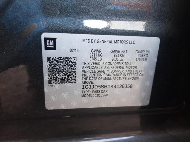 2019 CHEVROLET SONIC LT 1G1JD5SB1K4126358