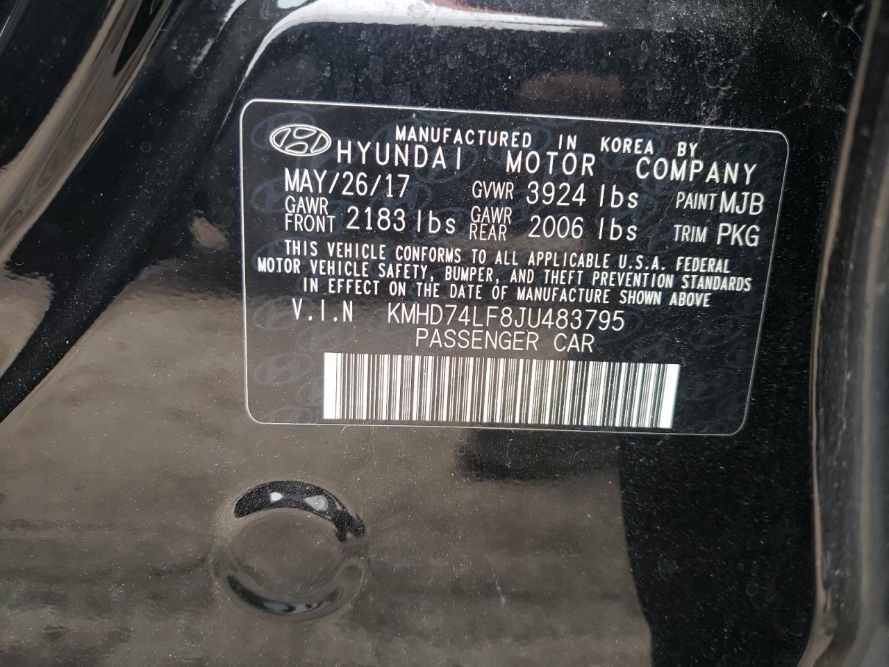 VIN KMHD74LF8JU483795 2018 HYUNDAI ELANTRA no.10