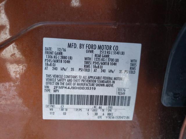 2FMPK4J90HBB35319 Ford Edge Sel 2017. Фото: 9