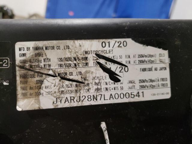 2020 YAMAHA YZFR6 JYARJ28N7LA000541