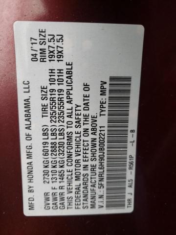 2018 HONDA ODYSSEY EL 5FNRL6H90JB002211