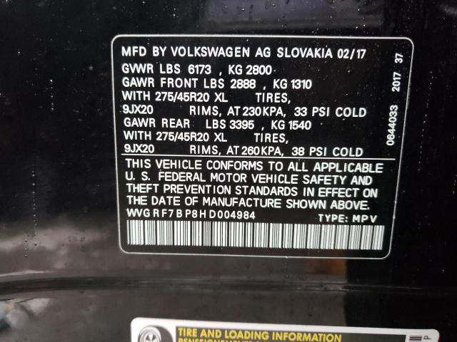 2017 VOLKSWAGEN TOUAREG WO WVGRF7BP8HD004984
