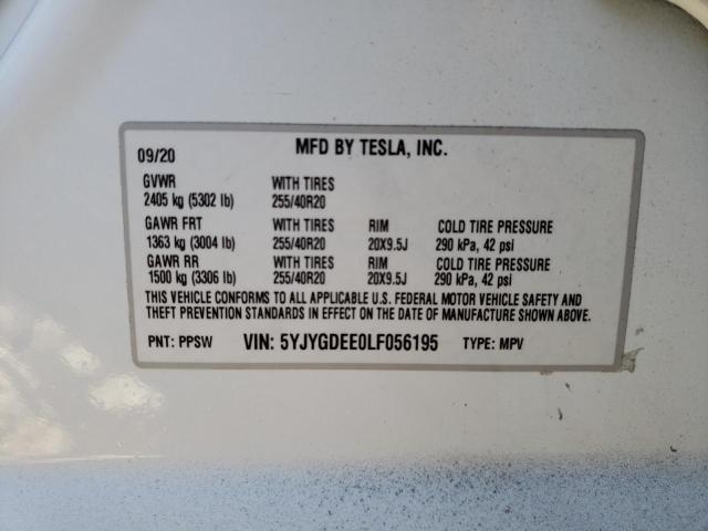 2020 TESLA MODEL Y 5YJYGDEE0LF056195