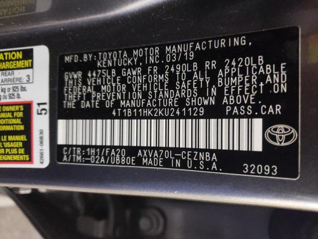 2019 TOYOTA CAMRY L 4T1B11HK2KU241129