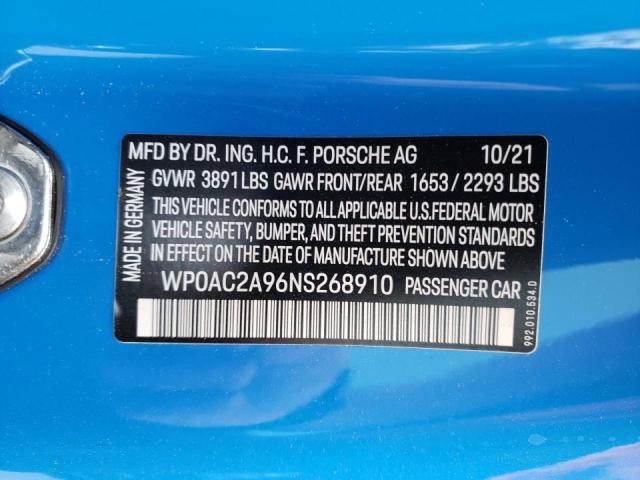 2022 PORSCHE 911 GT3 WP0AC2A96NS268910