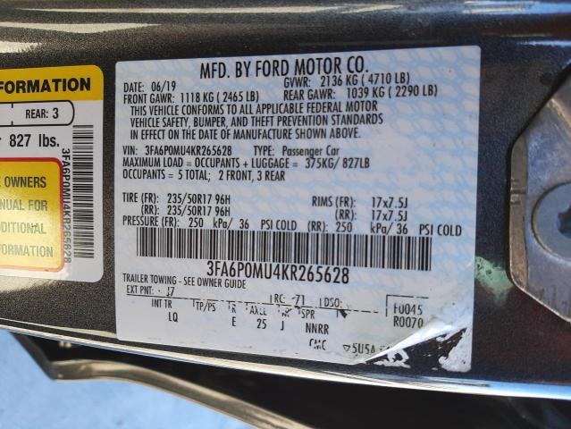 2019 FORD FUSION SEL 3FA6P0MU4KR265628