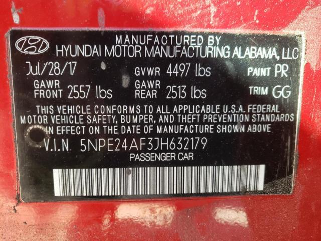 5NPE24AF3JH632179 Hyundai SONATA SE