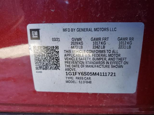 2021 CHEVROLET BOLT EV LT 1G1FY6S05M4111721