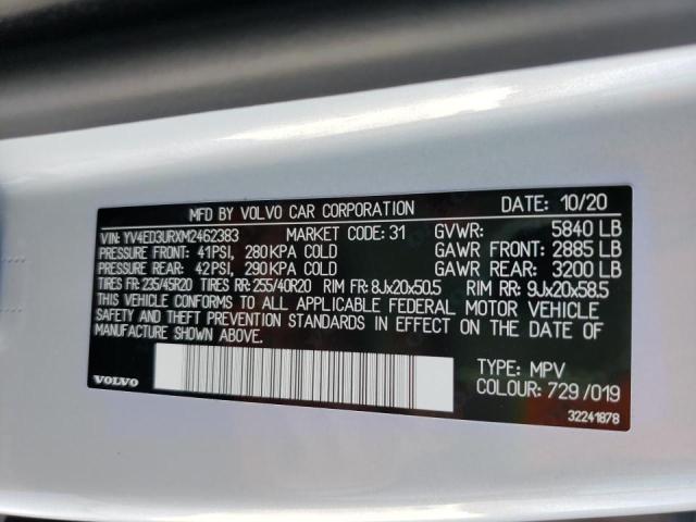 2021 VOLVO XC40 RECHA YV4ED3URXM2462383