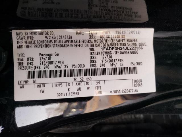2018 FORD FOCUS SEL 1FADP3H24JL222986