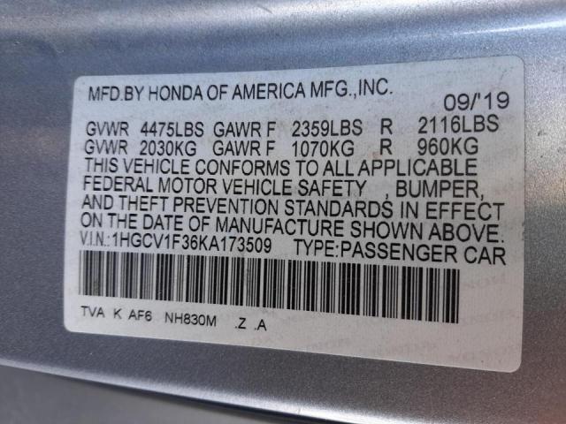 1HGCV1F36KA173509 Honda Accord Spo 2019. Фото: 9