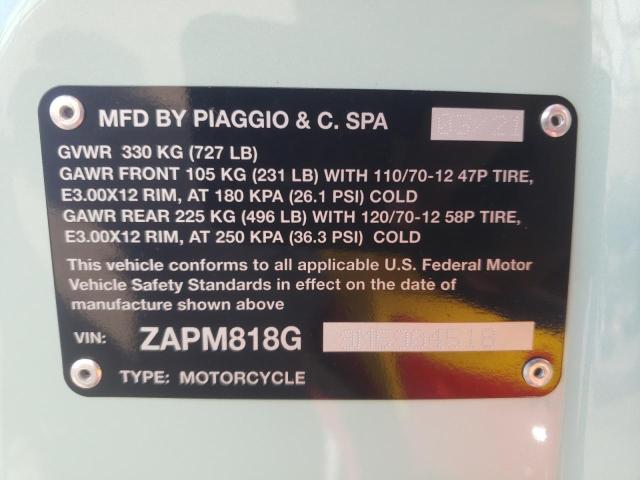 2021 VESPA PIAGGIO ZAPM818G9M5904518