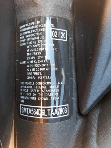 2020 TRIUMPH MOTORCYCLE STREET TRI SMTA534D6LTAA7803