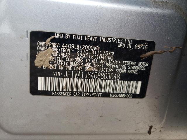 2016 SUBARU WRX LIMITE JF1VA1J64G8803648